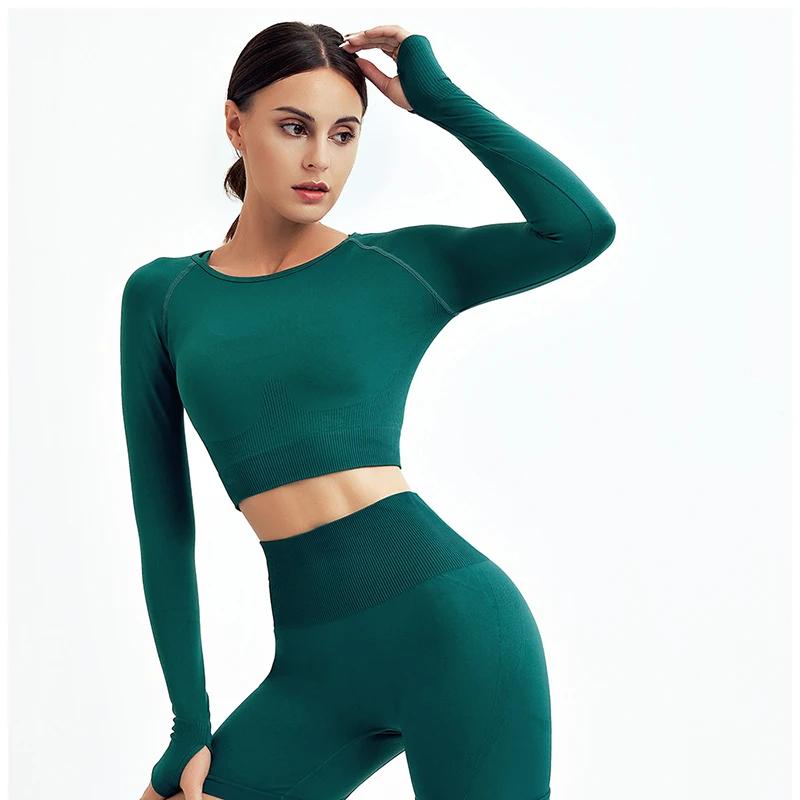 Chemise femme sans couture haut court chemises de Fitness à manches longues haut de sport femme dess