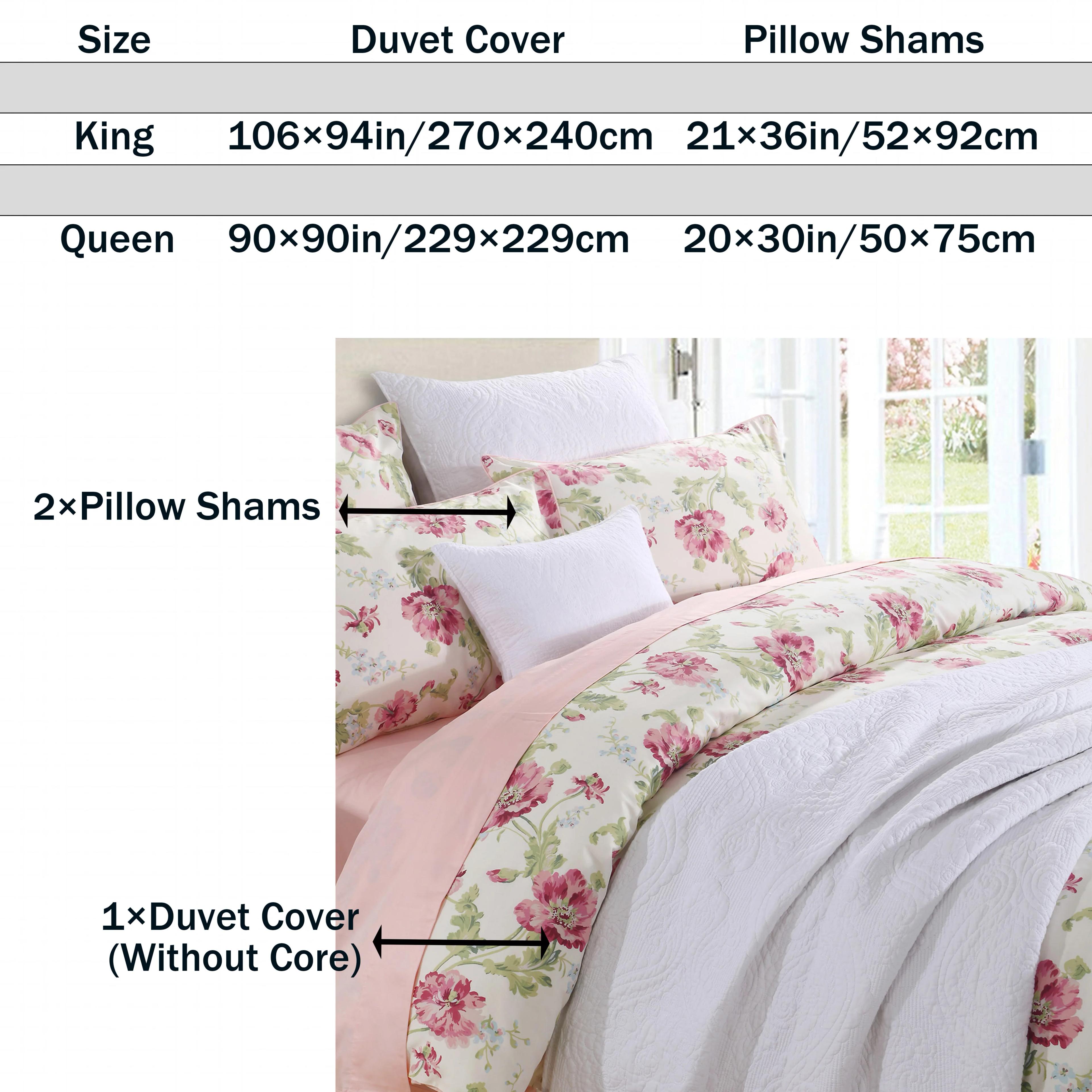 Ensemble de housses de sport en coton égyptien, sans noyau, fleuri, rose et vert, shabby chic, doux