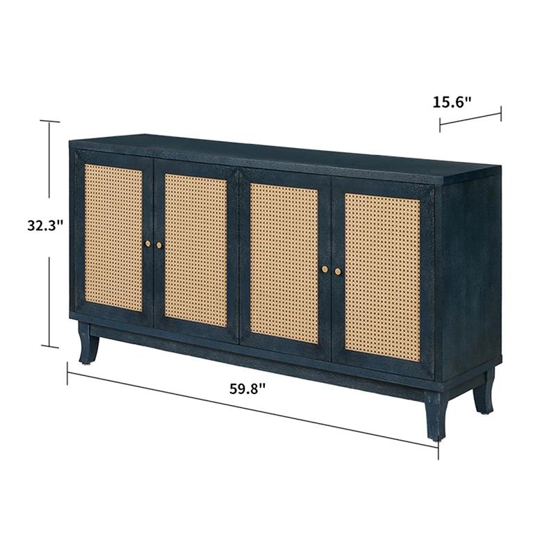 Mars-panneaux de qualité supérieure, buffet en rotin, armoire de rangement d'appoint avec 4 portes e