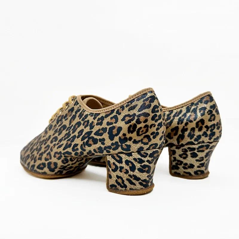 Chaussures danse latine femme paillettes léopard doré semelle souple tango moderne