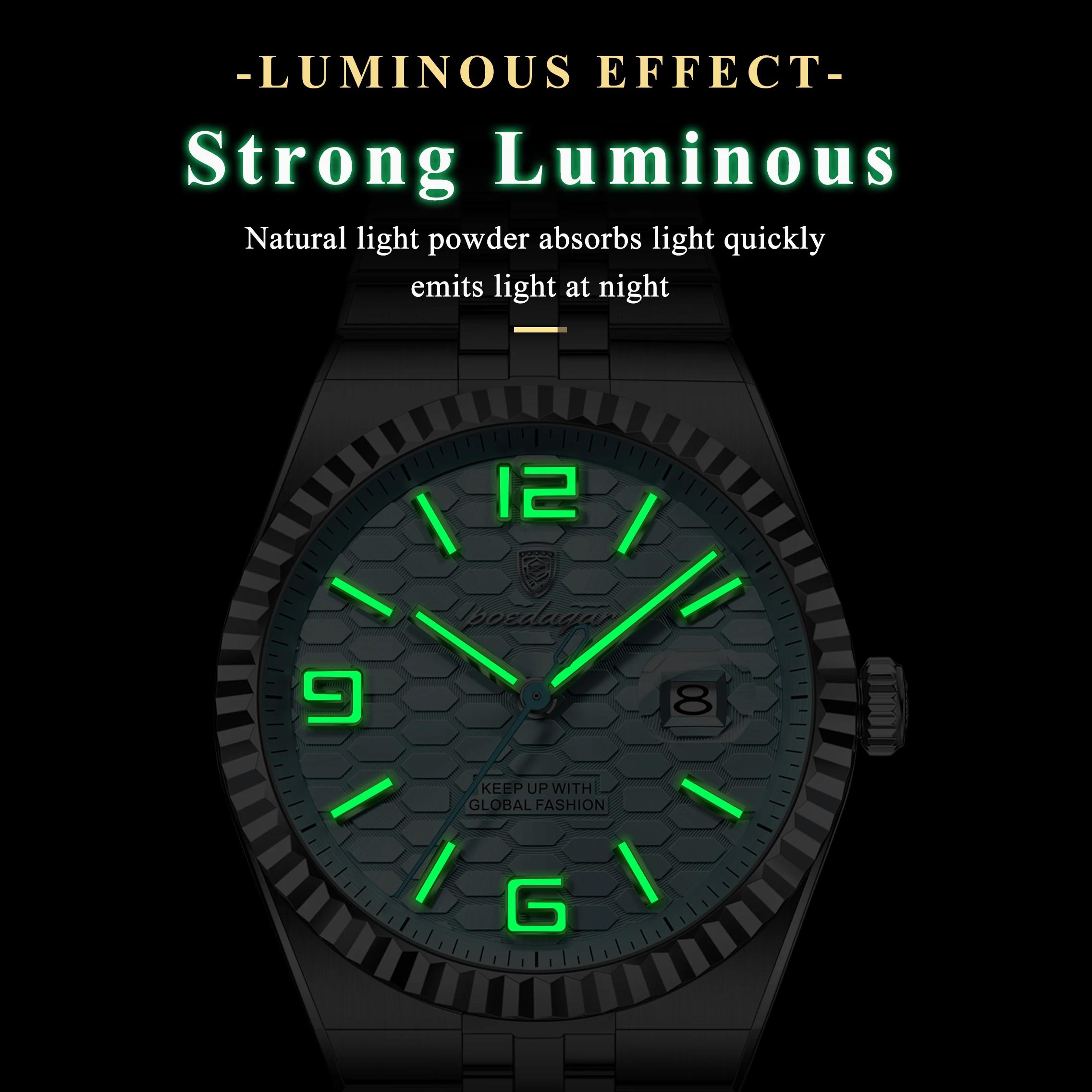POEDAGAR haute qualité originale montre pour hommes étanche lumineux en acier inoxydable calendrier 