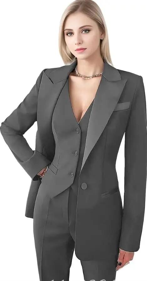 Costume de bureau décontracté Fuchsia pour femmes, ensemble 3 pièces Blazer + gilet + pantalon, smok
