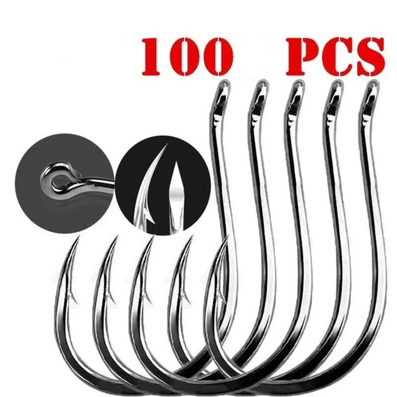 100 pièces/boîte # 3 ~ 12 hameçons de pêche en acier à haute teneur en carbone avec trou hameçons de