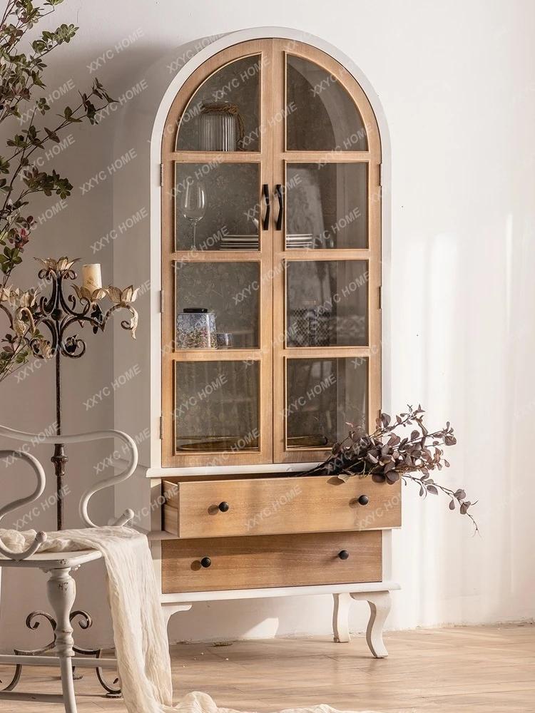 R1 nordique rétro porte en verre buffet armoire à thé salon américain intégré mur armoire à vin bibl