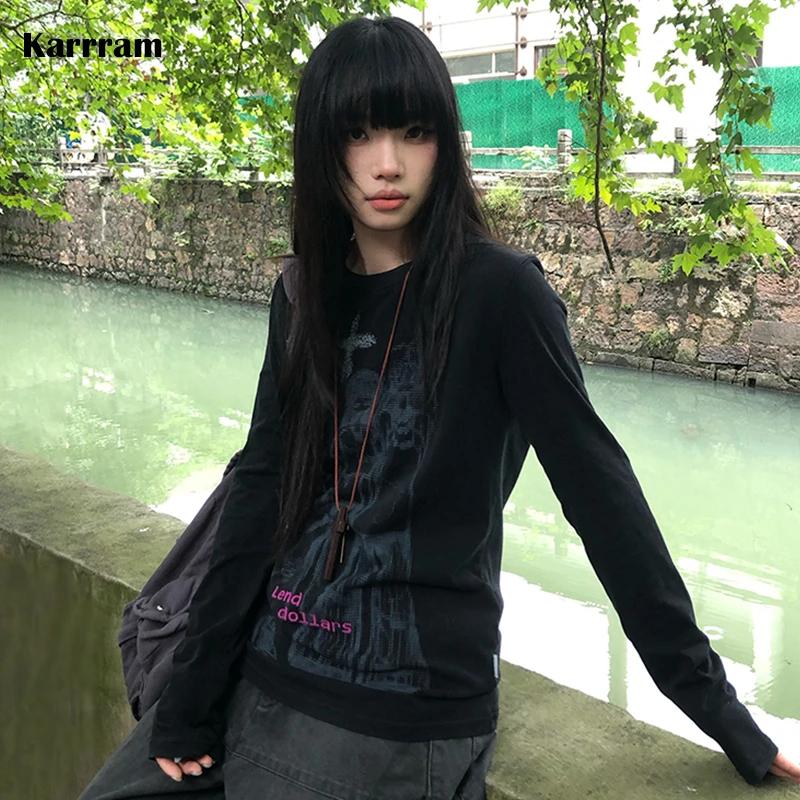 Karrram japonais Y2k Anime imprimé T-shirt Vintage Harajuku à manches longues T-shirt 2000s esthétiq