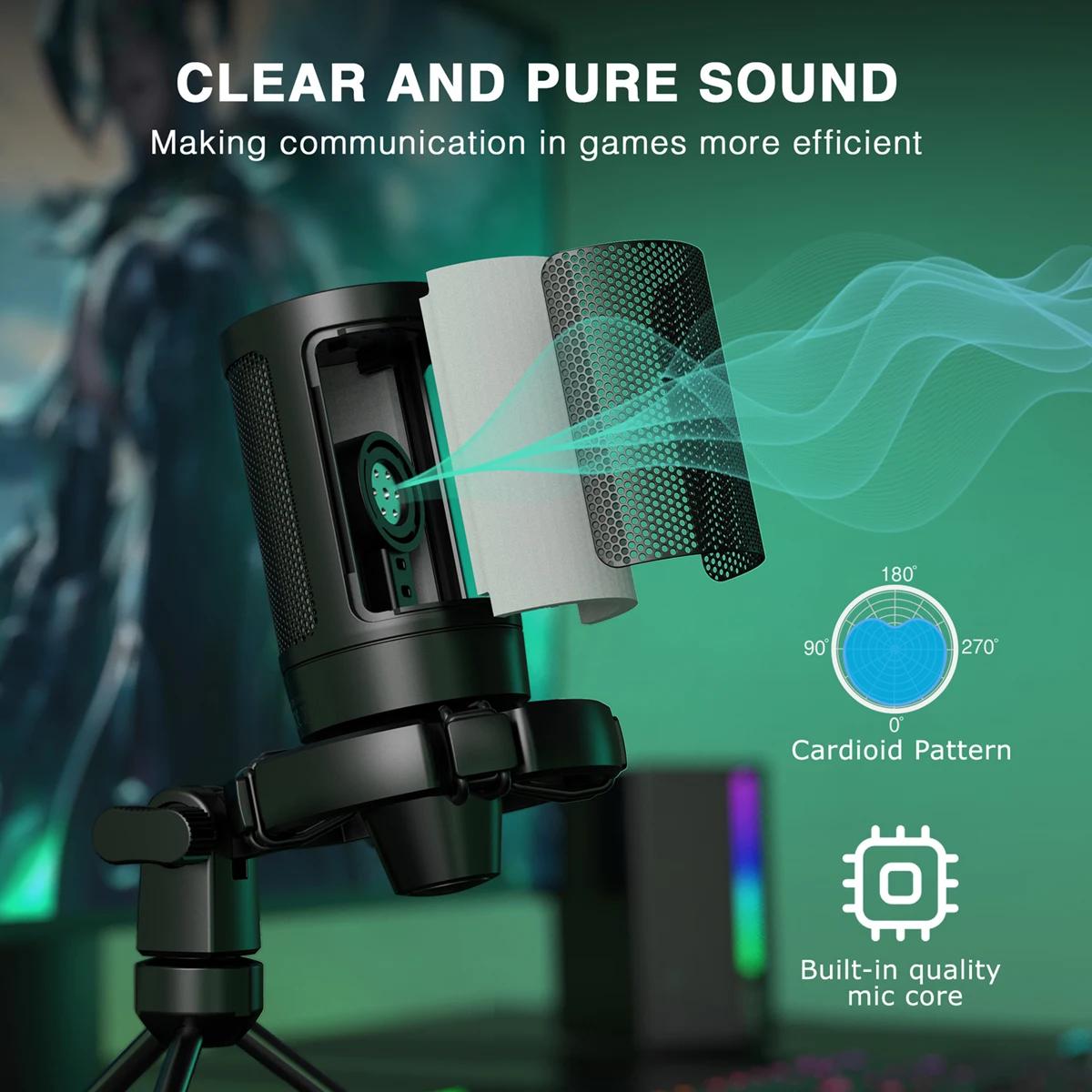 AmpliGame par FIFINE RGB USB Microphone de jeu avec sourdine tactile, micro à condensateur avec trép