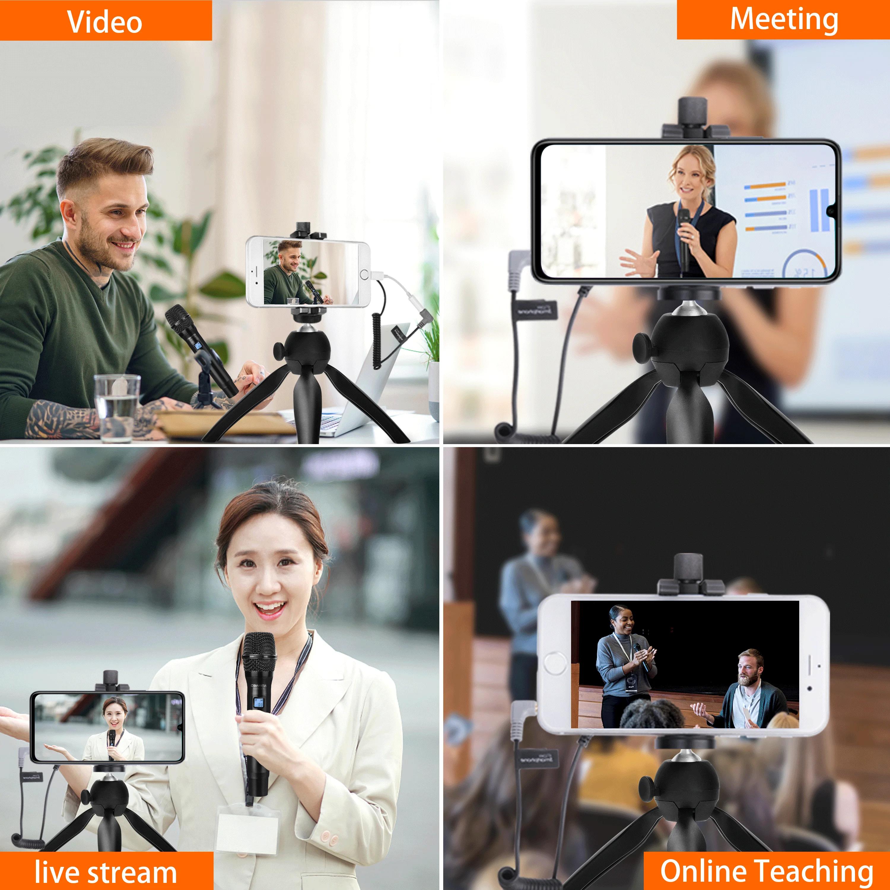 Microphone portable COMICA CVM-WS50H, microphone sans fil UHF, 6 canaux, micro à condensateur pour i
