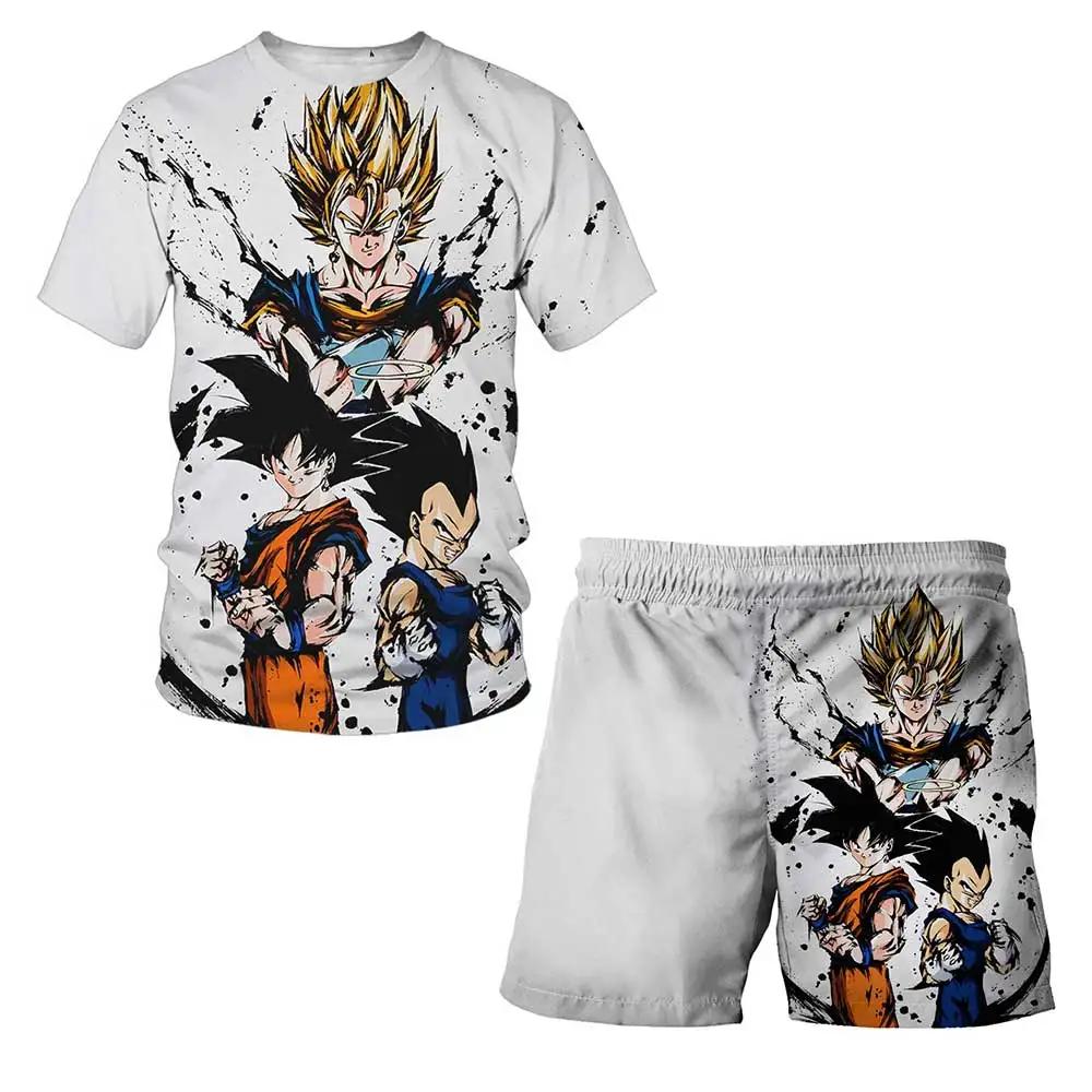 T-shirt Dragon Ball Z de dessin animé japonais pour enfants, ensemble deux pièces, T-shirt + short, 