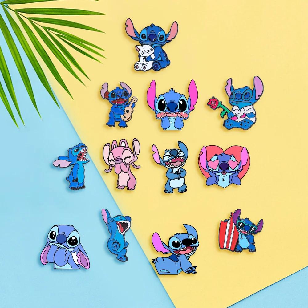 12 Pièces Broches en émail de la série Stitch, mignonnes, créatives et amusantes, badges métalliques