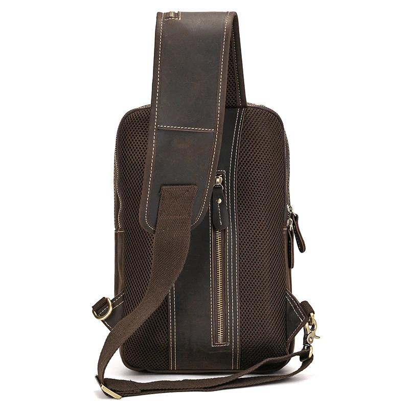 Sac de poitrine en cuir véritable pour homme, sac à bandoulière, sac à dos initié unique, sac de voy