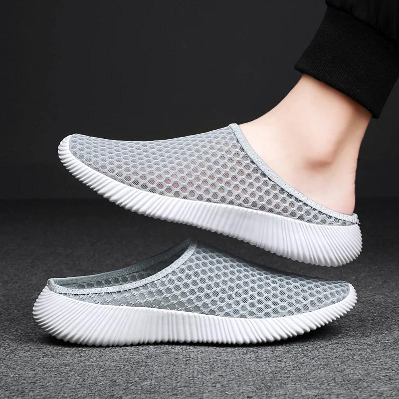 Chaussures d'été femmes demi-pantoufles maille unisexe - Tennis légères respirantes intérieur extérieur mode
