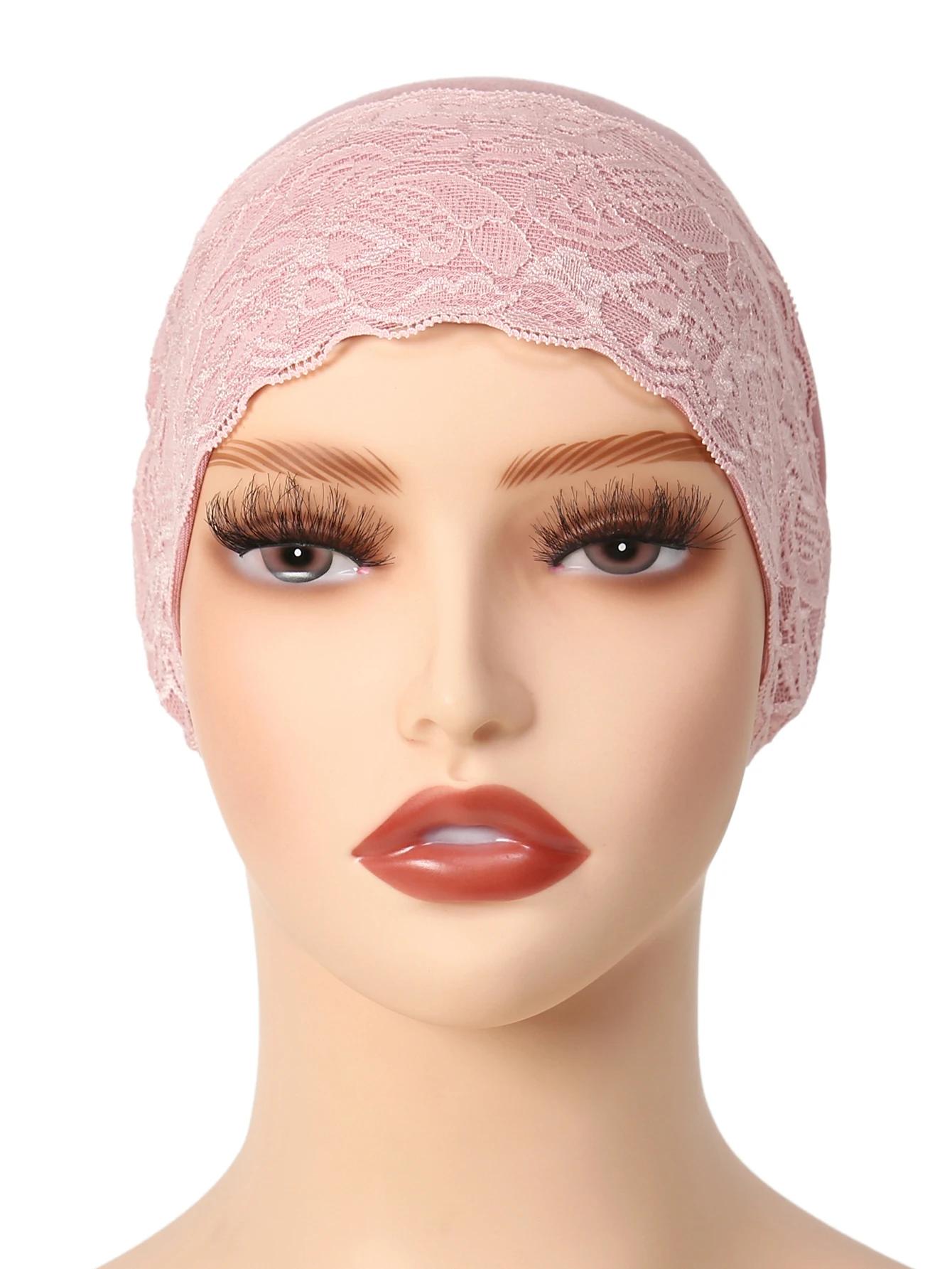 Sangle élastique douce Turban musulman chapeau dentelle intérieure Hijab casquettes islamique sous-é