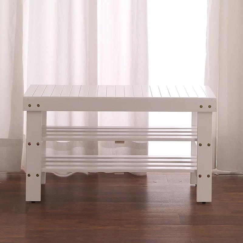 Banc à chaussures en bois massif de qualité Pina, finition blanche sur place