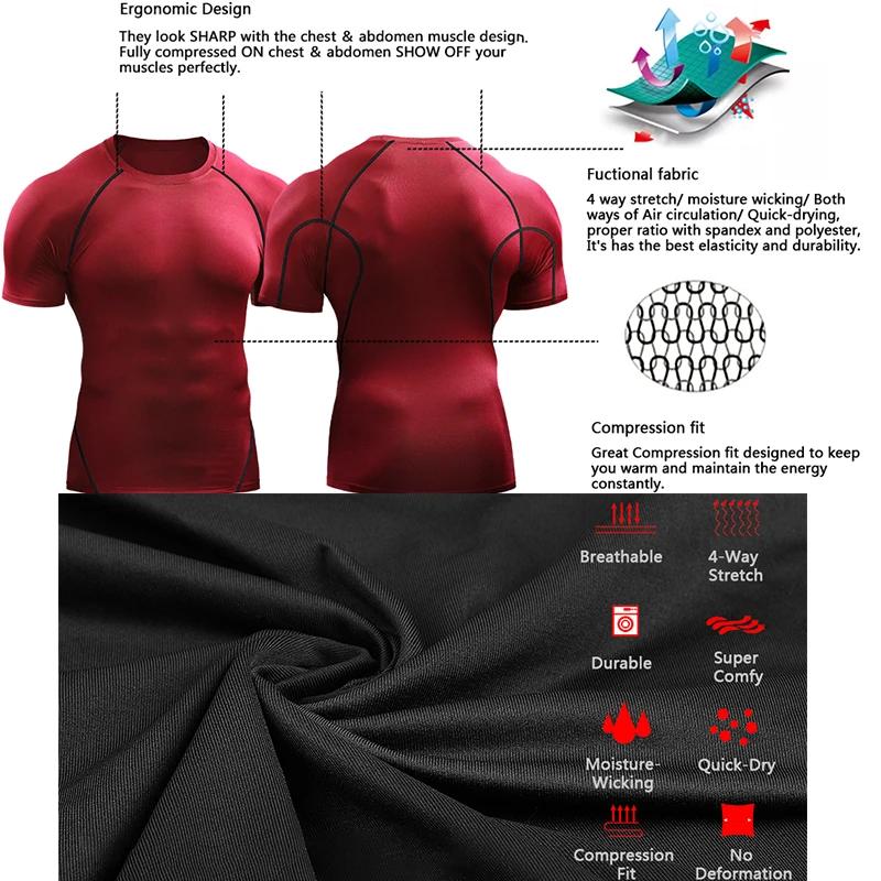 2025 Compression T-shirt hommes vêtements de Sport d'été course T-shirt élastique séchage rapide Spo