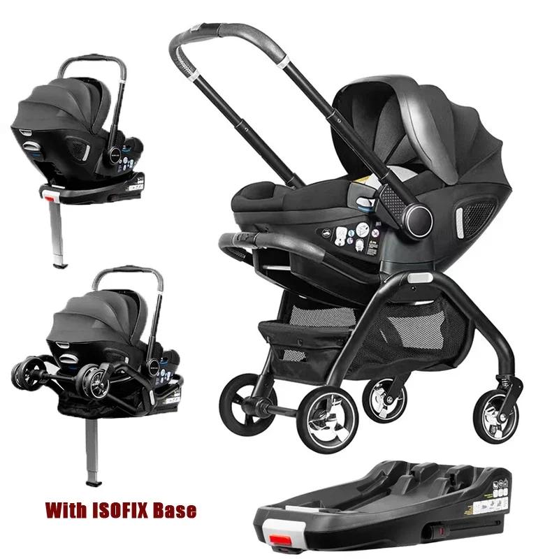 Poussette multifonctionnelle 4-en-1, siège auto pour enfant avec base ISOFIX, poussette portable, po