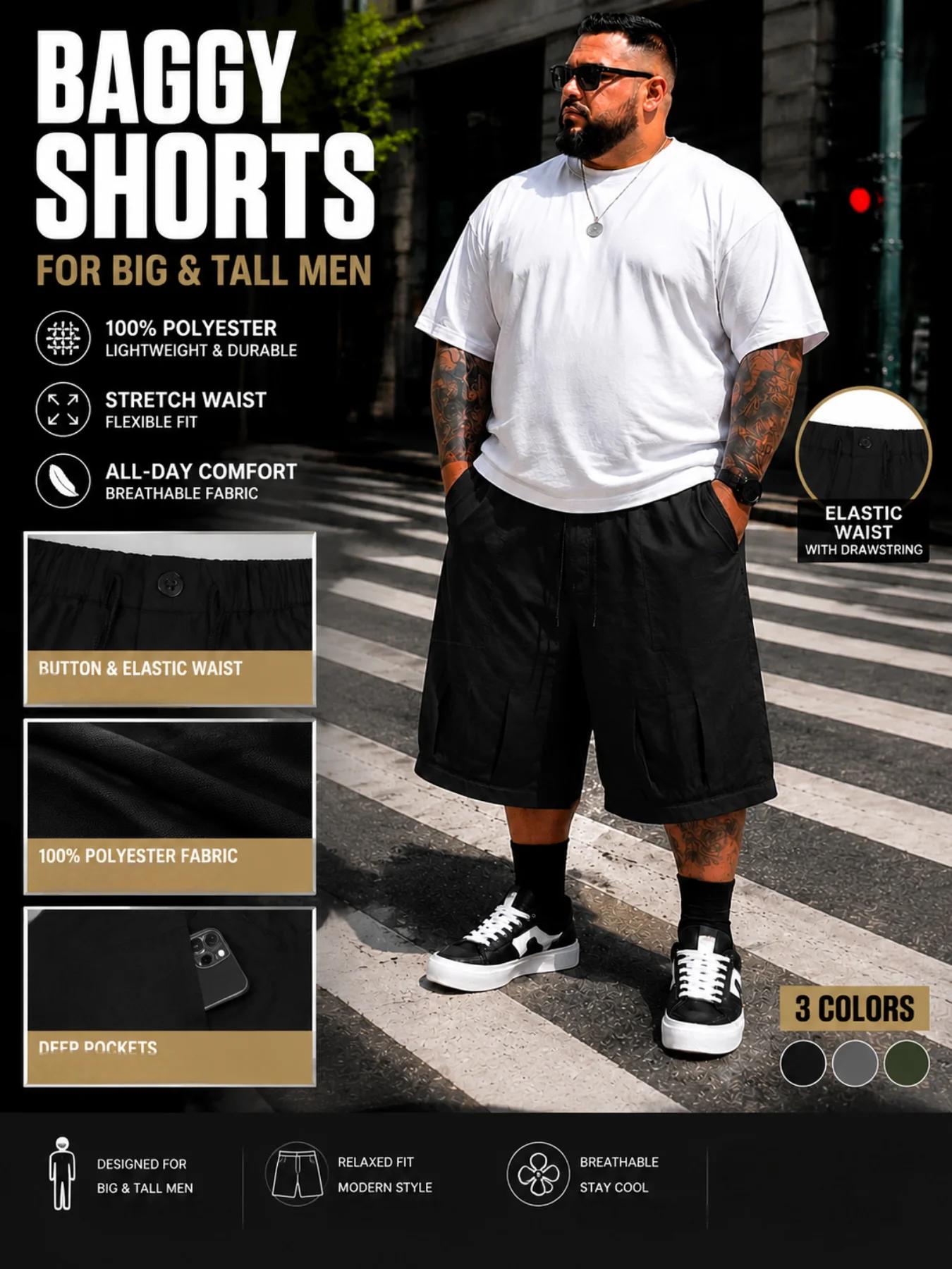 Shorts de travail pour hommes grande taille avec grandes poches inclinées, style confortable et tend