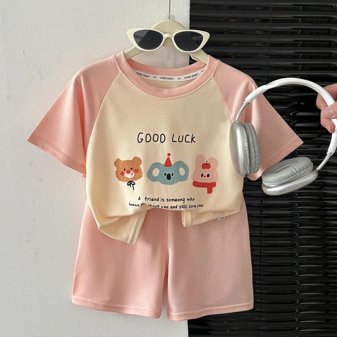 Ensemble de survêtement pour enfants, short à manches courtes, été, fin, décontracté, imprimé de des