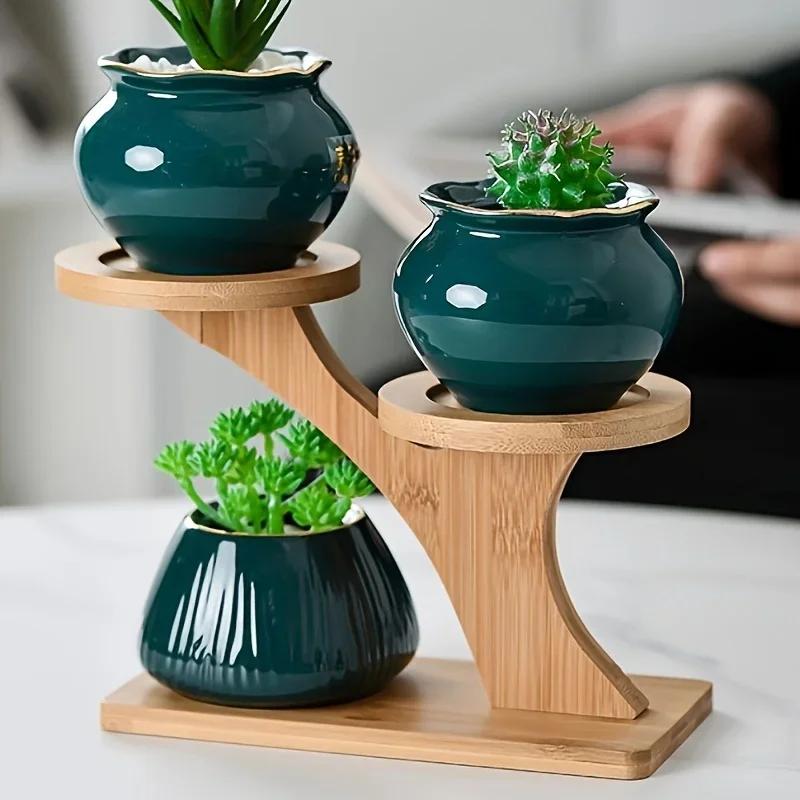 Support multifonctionnel pour plantes en bambou, décoration de maison/bureau/balcon, cadeau parfait 