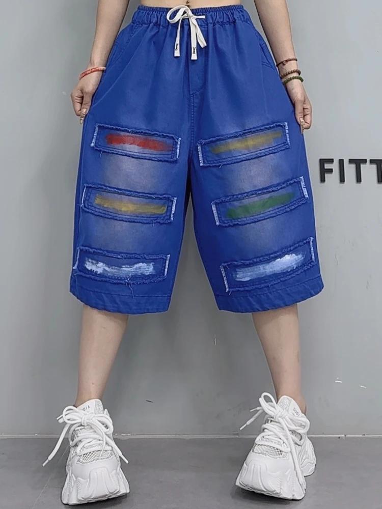 AmaxluluE été mode blanc Denim Shorts femmes ample Vintage jean dames décontracté Patchwork Pantalon