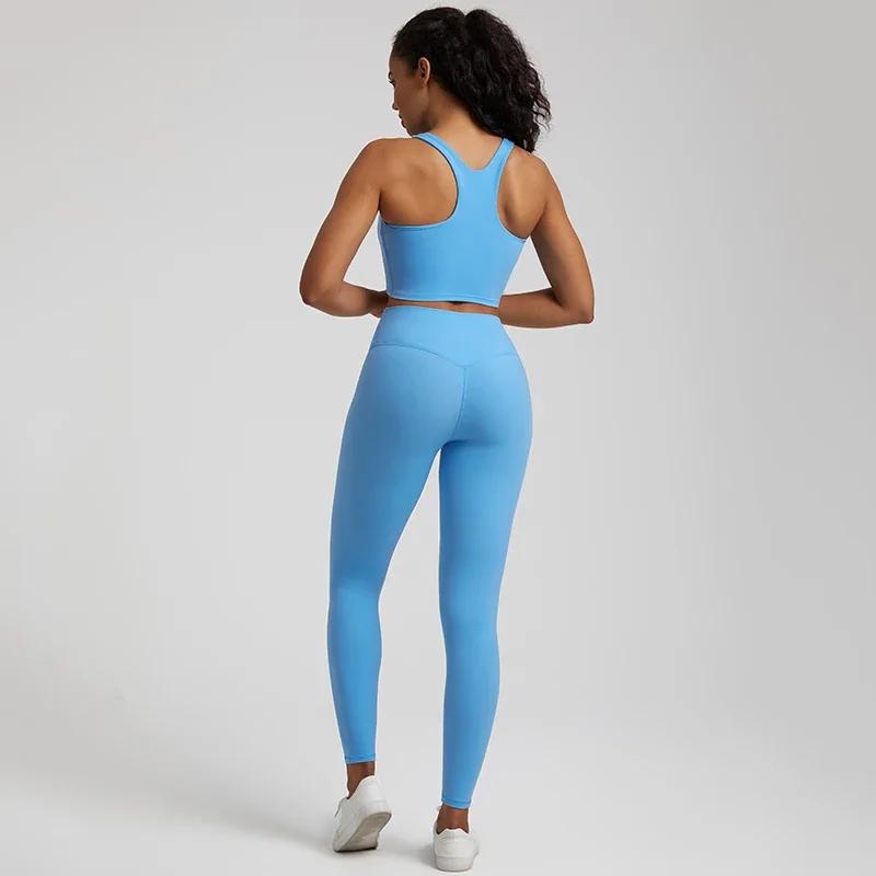 Ensemble yoga femme 2 pièces - Leggings taille haute et soutien-gorge court - Vêtements fitness doux