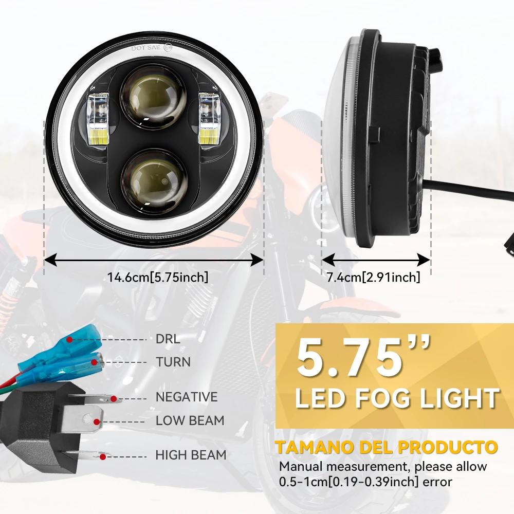 Phare 5.75 pouces noir Halo Angel Eyes LED pour Harley Sportster 1200 883 Street Softail Dyna 5-3/4 