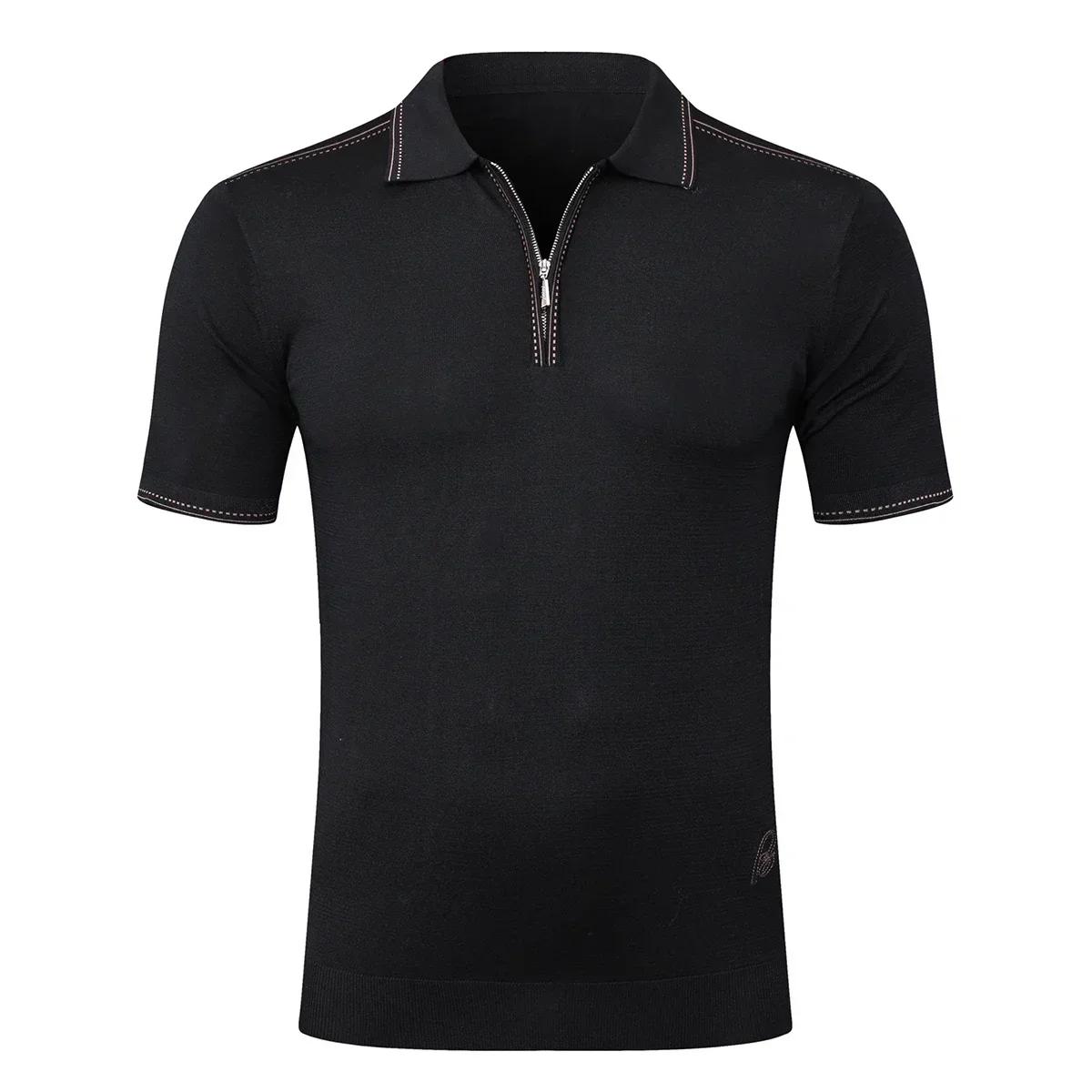 BILLIONAIRE BLSK CPRT polo soie hommes 2026 nouvelle couleur unie élastique à manches courtes mince 
