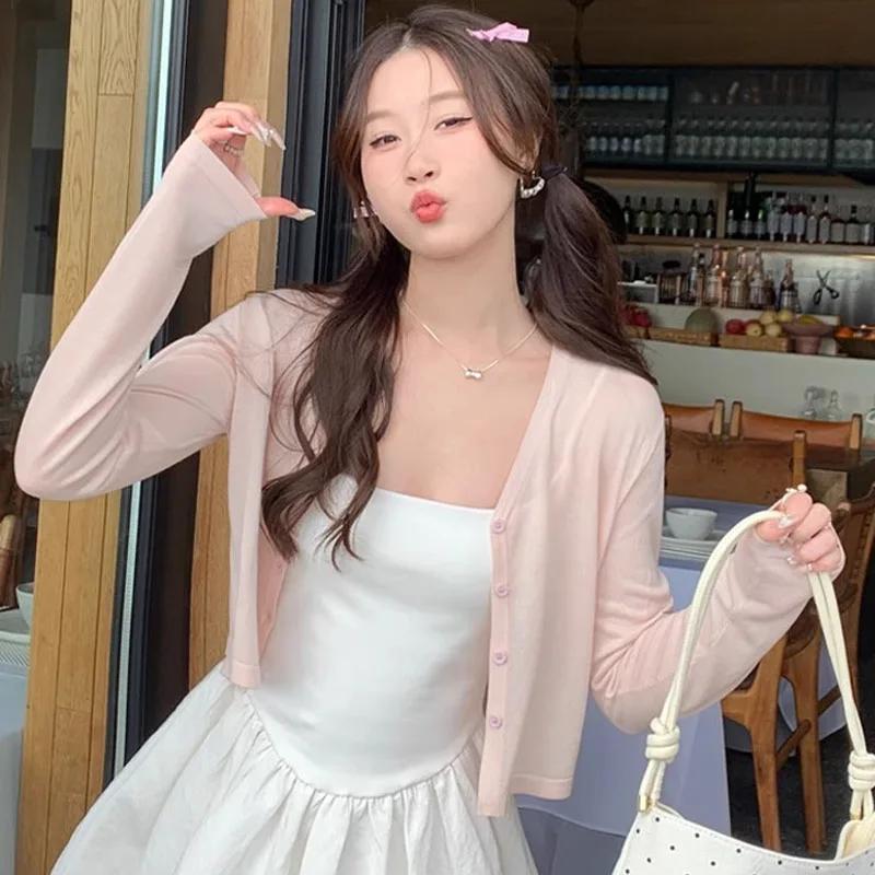 Nouveau Cardigan en Tricot Blanc Col V pour Femme, Protection Solaire, Manches Longues, Modèle Q3584