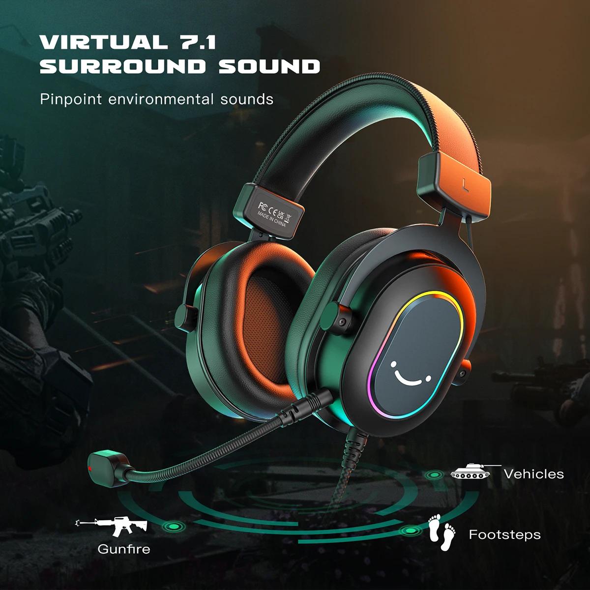 Fifine – casque de jeu dynamique RGB, avec micro, sur-oreille, son Surround 7.1, PC PS4, PS5, 3 Opti