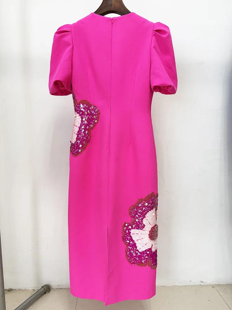 HIGH STREET Nouveauté 2026 Robe midi à manches courtes pour femme, de créateur, ornée de perles et d