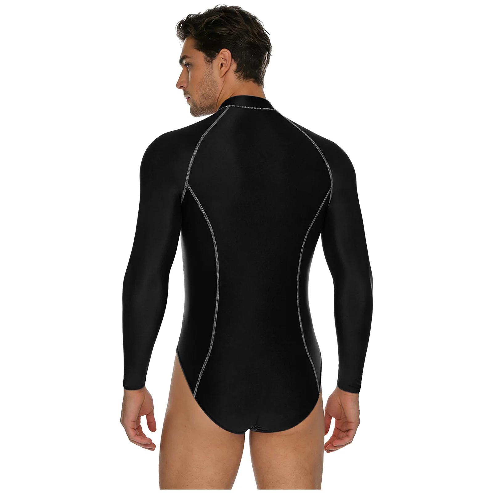 Maillot de bain une pièce brillant pour hommes, protection contre les éruptions cutanées, manches lo