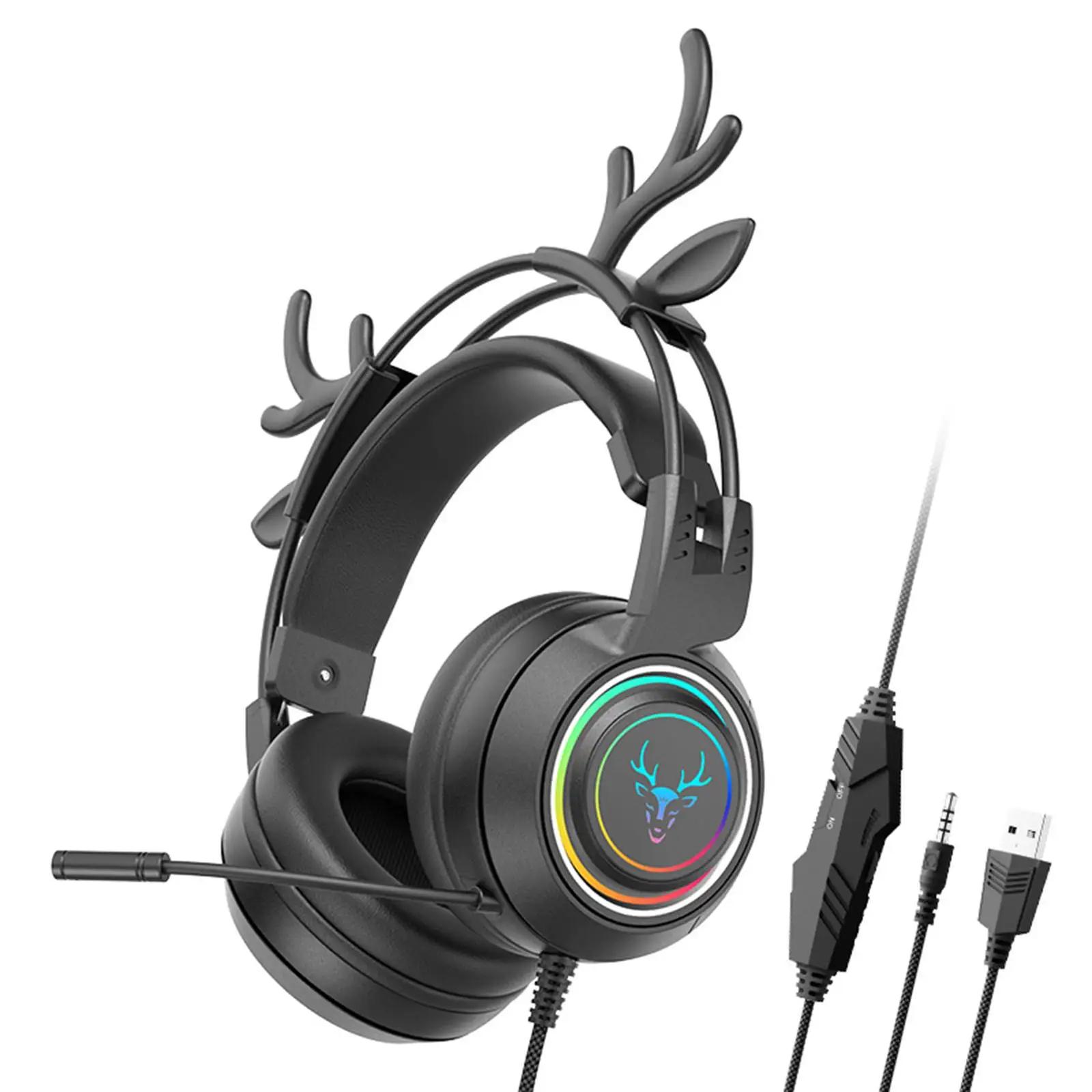 Casque de jeu filaire avec microphone rotatif, poignées amovibles, écouteurs Antlers, stéréo, ordina