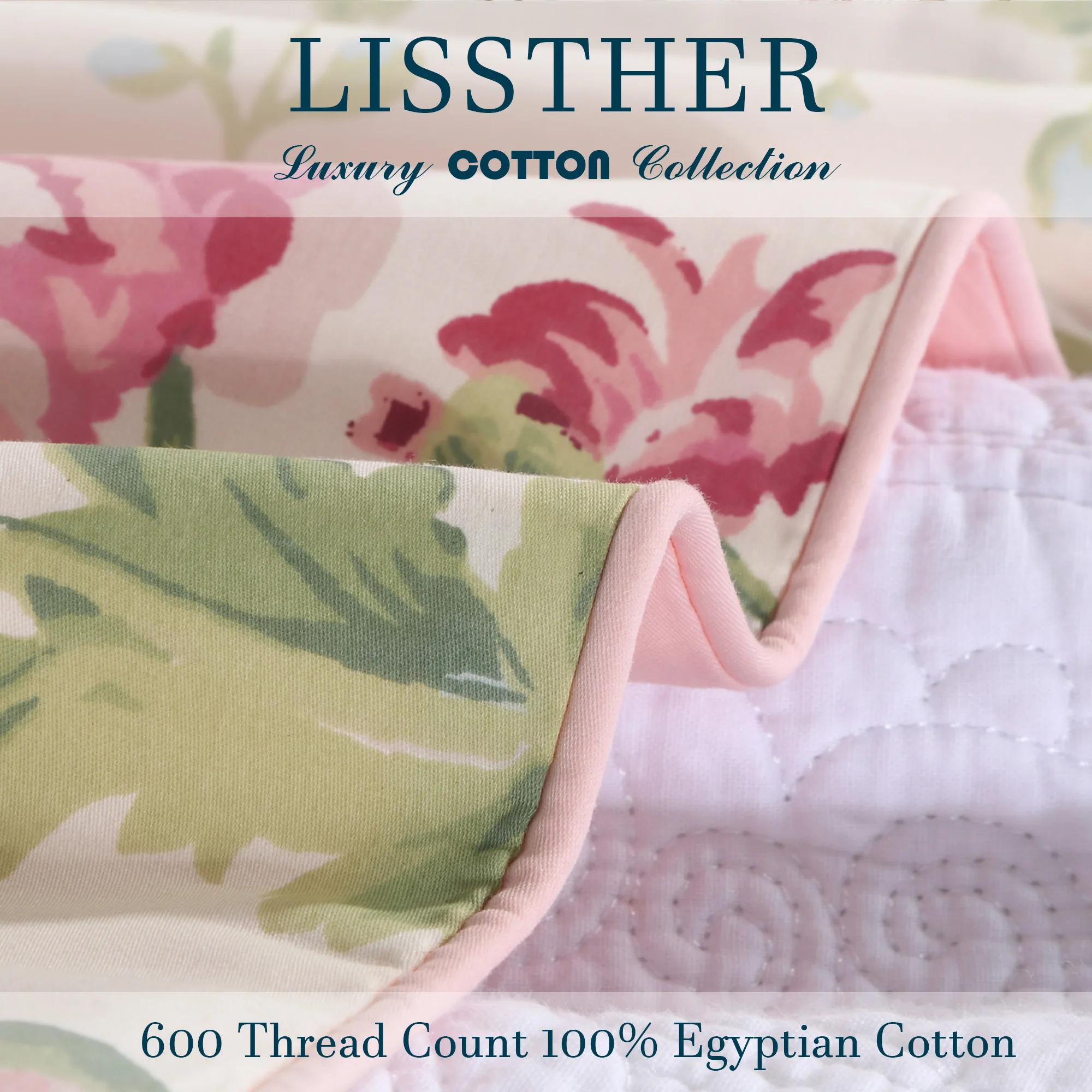 Ensemble de housses de sport en coton égyptien, sans noyau, fleuri, rose et vert, shabby chic, doux