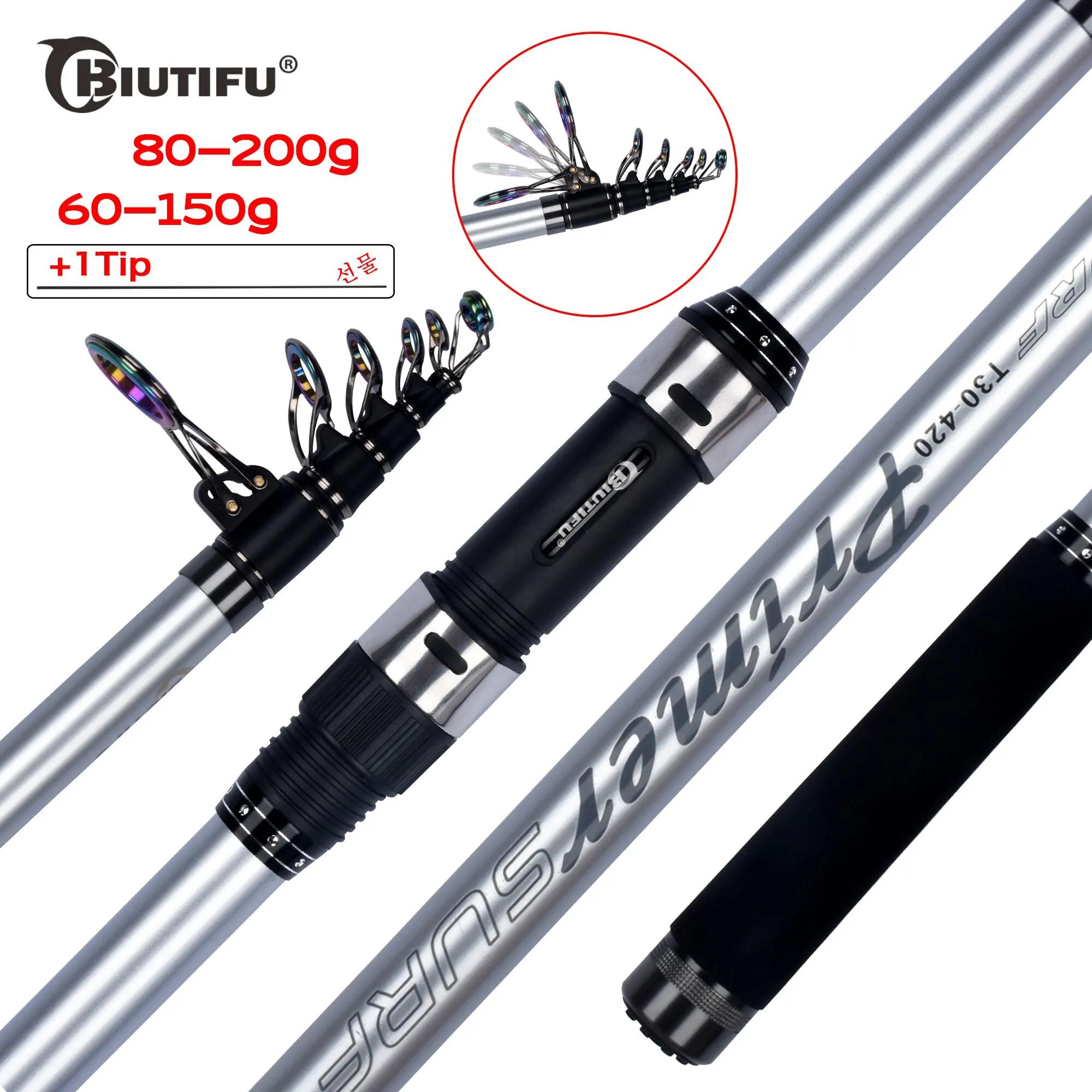 BIUTIFU-Cannes à Pêche Télescopiques Surf, Carbone 30T, Puissance Spinning de Voyage 60-3.9g, Lancer