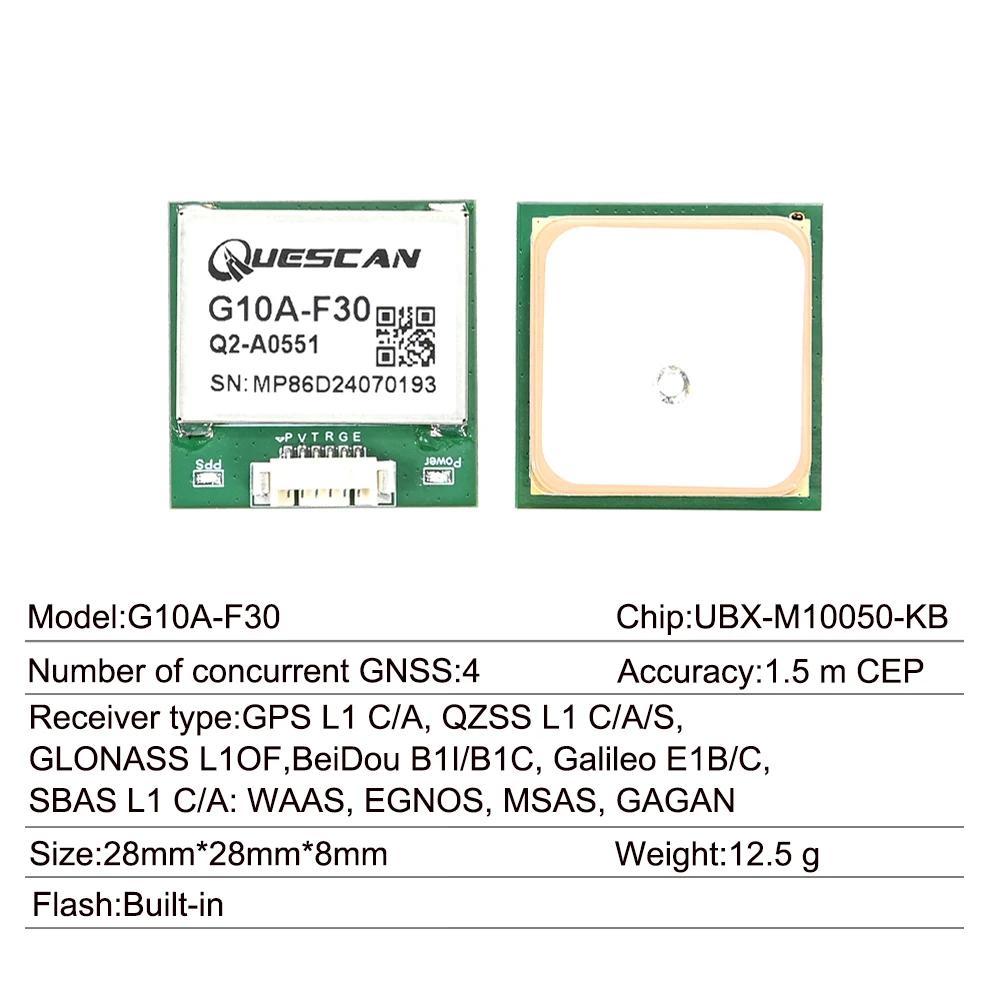 Module GPS GNSS Quescan G10A-F30 M10 équipé de la prise en charge UBX-M10050-KB GPS + GLONASS + Gali