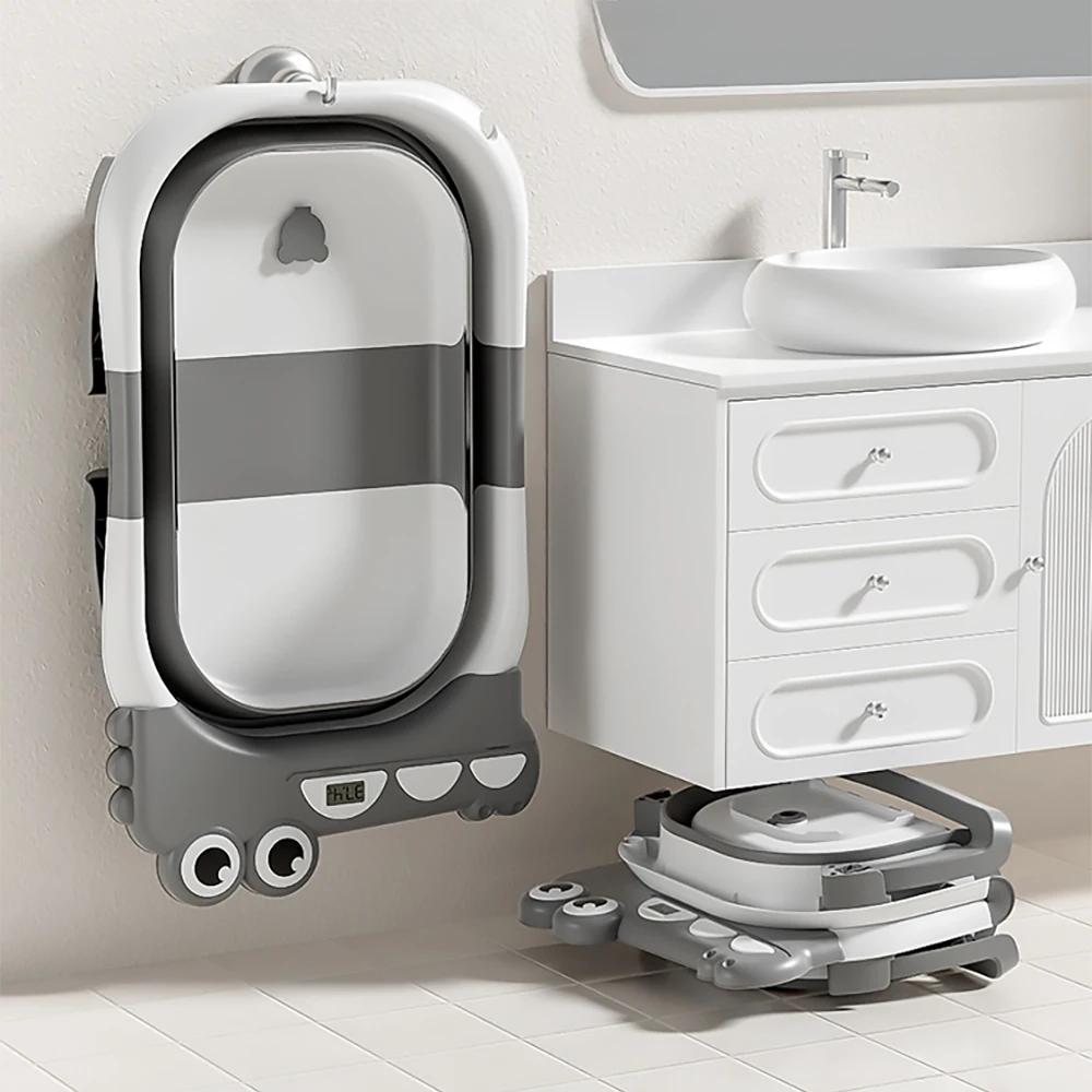 Bain de bébé pliable avec oreiller de bain antidérapant, bain de bébé avec siège de bain de bébé et 