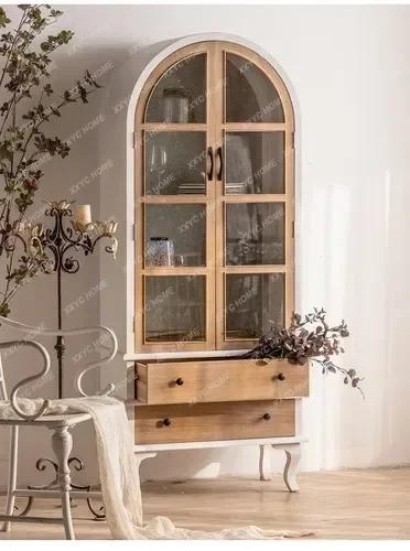 R1 nordique rétro porte en verre buffet armoire à thé salon américain intégré mur armoire à vin bibl