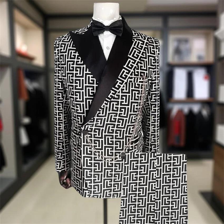 Costumes à carreaux pour hommes, coupe cintrée, 2 pièces, smoking de mariage de luxe, bal formel, mo