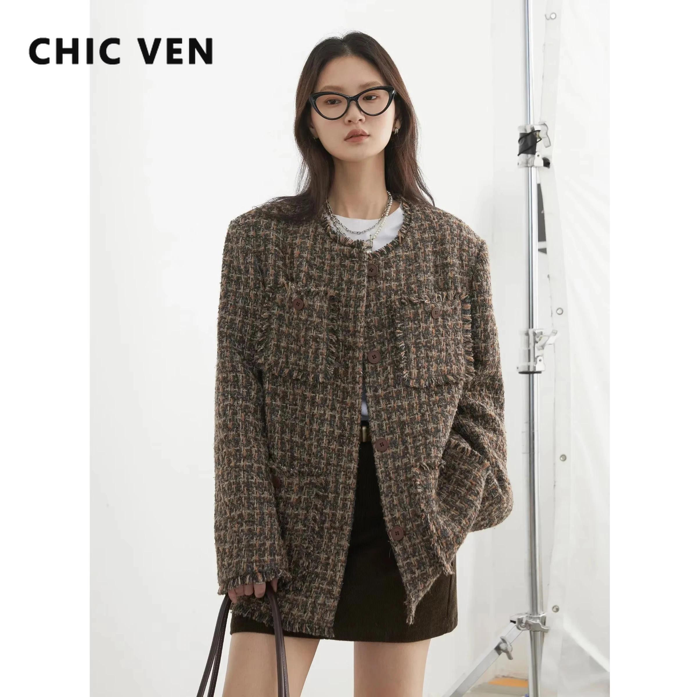 CHIC VEN-Manteau à simple boutonnage pour femme, veste rétro adt, design à bord effiloché, haut fémi