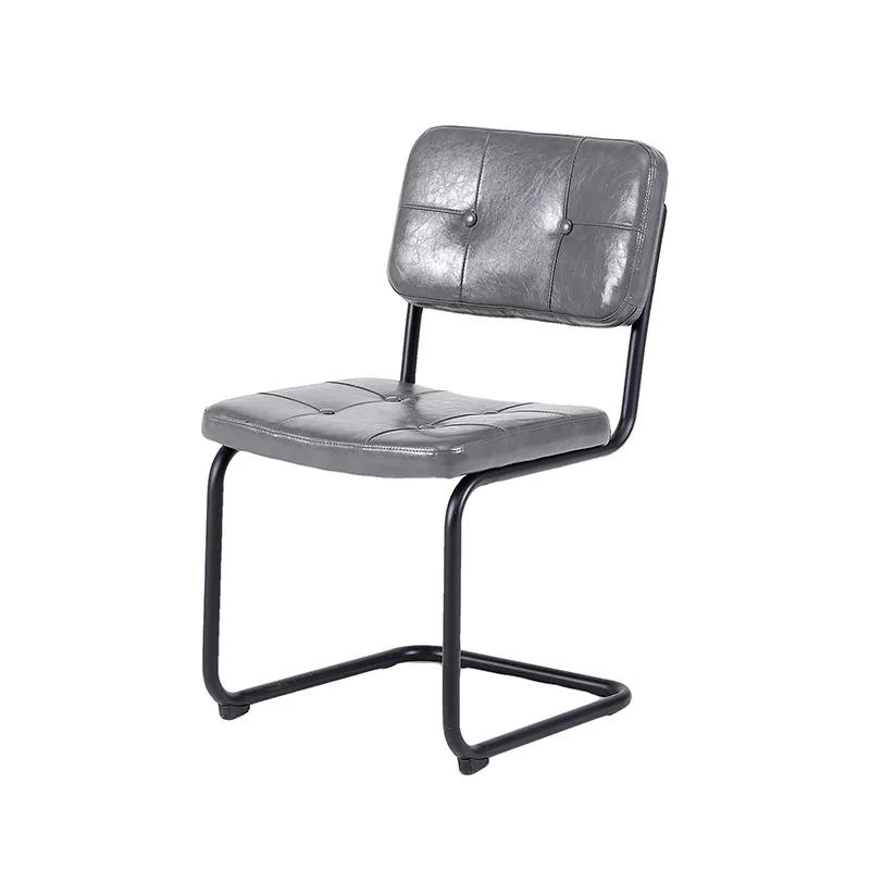 Chaise de salle à manger en cuir PU, gris clair, style simple moderne, tuyau en métal noir, meubles