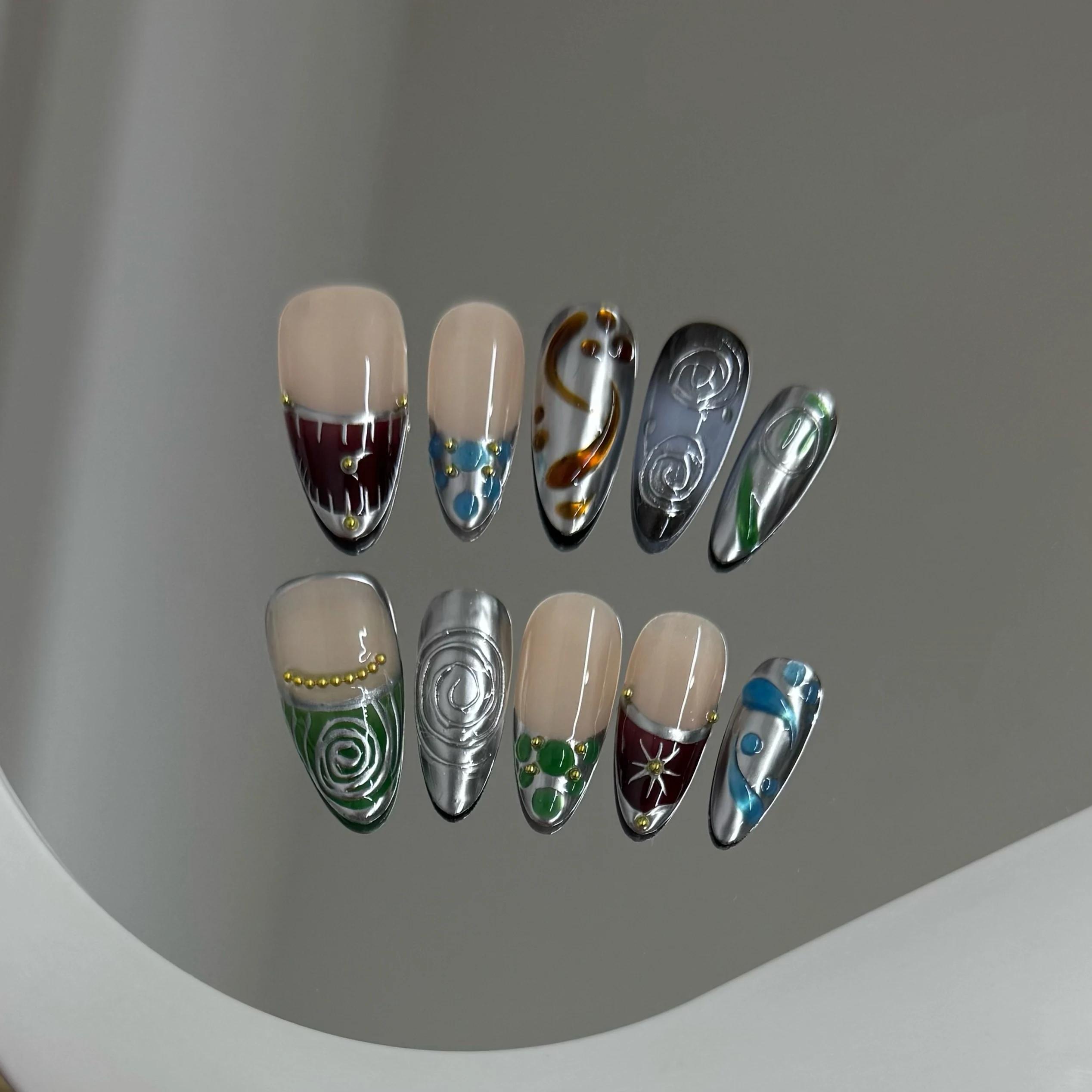 Faux ongles à pression faits à la main Y2k, ciel étoilé, amande, détachables, portables, doux et fra