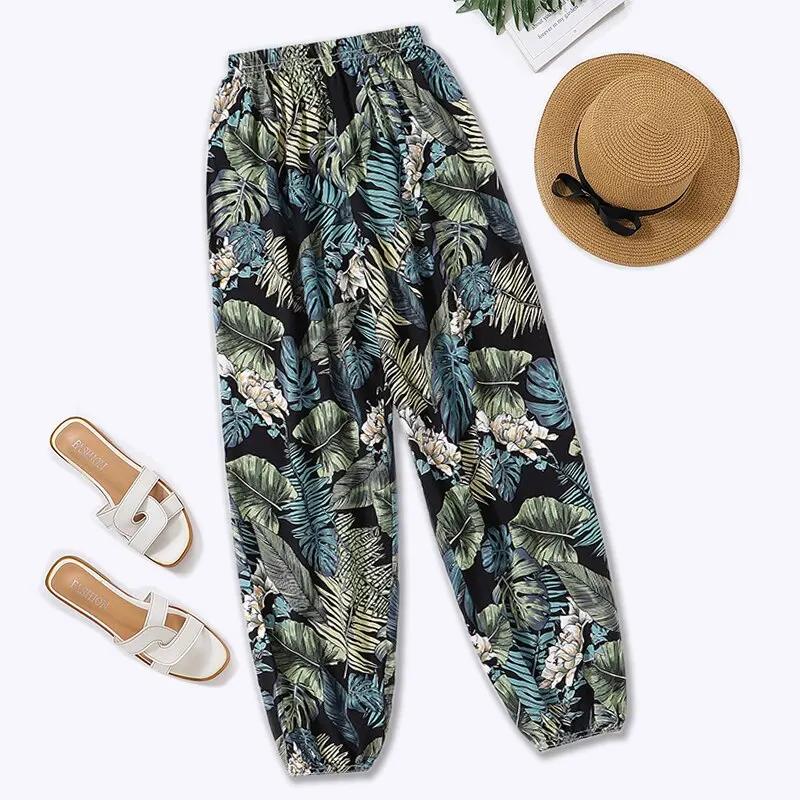 Pantalon de plage élastique pour femme, décontracté, confortable, pieds, sarouel, survêtement, été