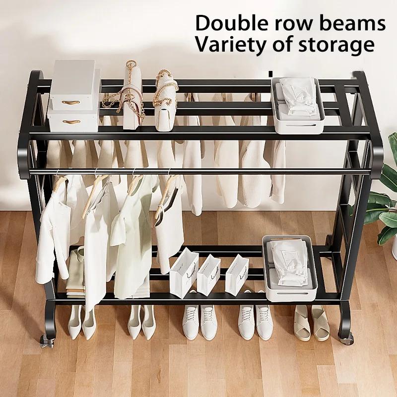 Manteau mobile T1 avec roues universelles, double pont multifonctionnel, cintre simple, armoire de c