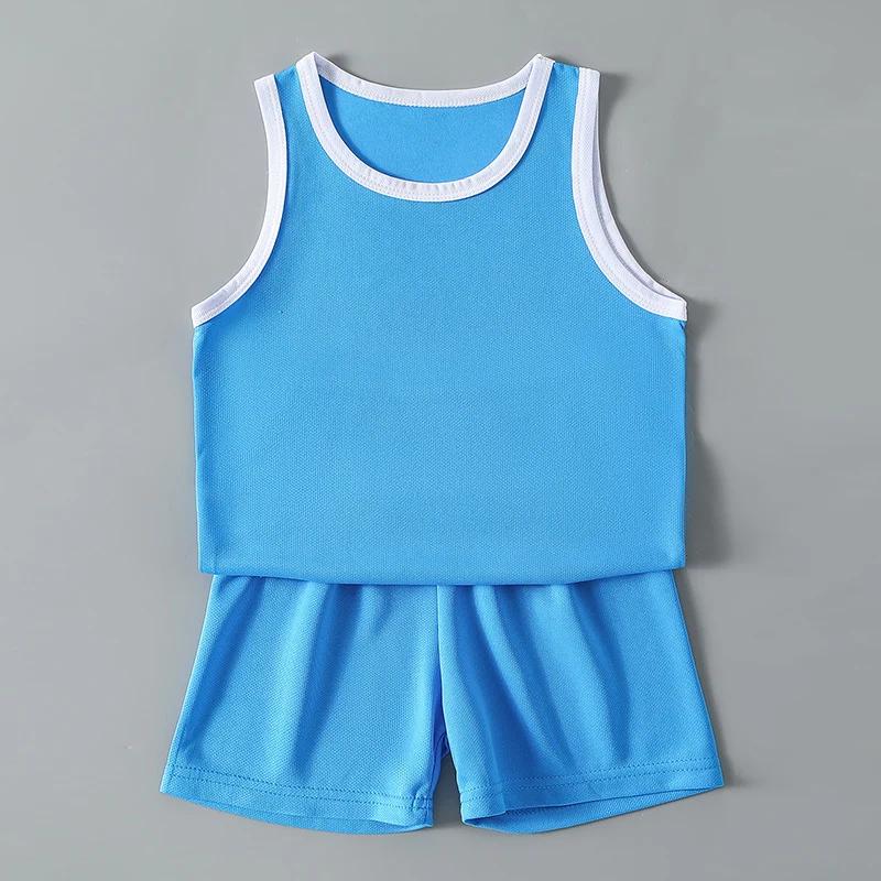 2 pièces garçon couleur unie sport séchage rapide gilet costume enfants course basket-ball Football 