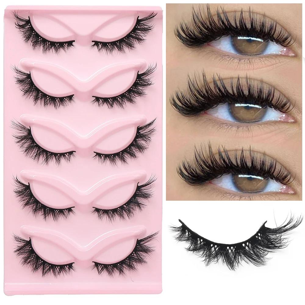 GROINNEYA cils oeil de chat 3D faux cils naturels moelleux doux croix 5 paires Manga cils vaporeux E