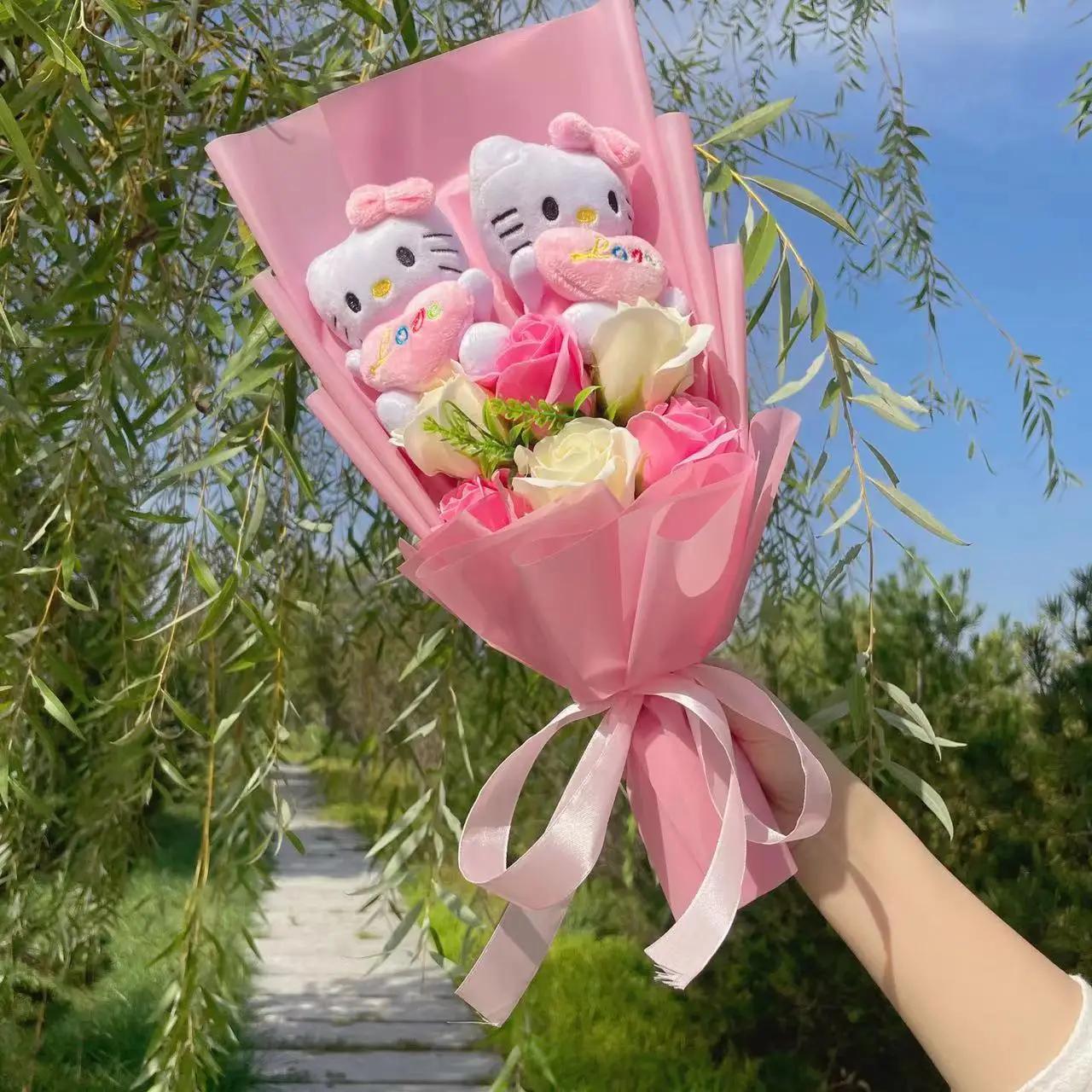 Dessin animé Hello Kitty peluche poupée jouet animaux en peluche Bouquet créatif saint valentin noël