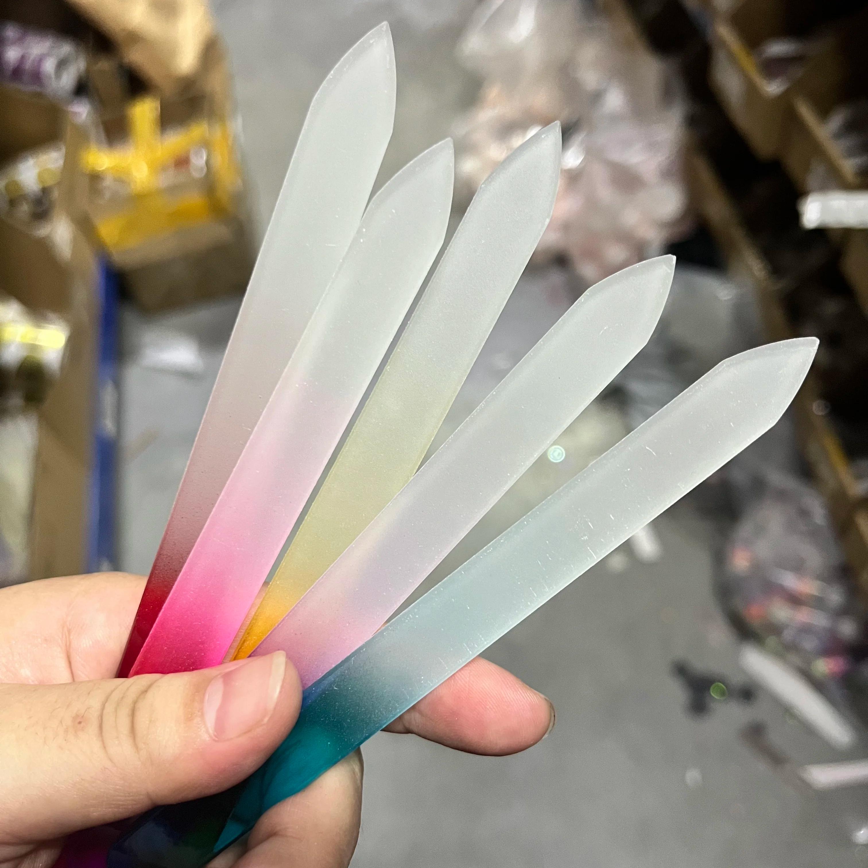 Limes à ongles en verre, 5 pièces, pour ongles naturels, Double face, gravés ombrés, voyage, outils 