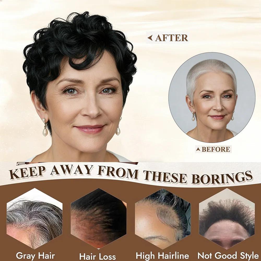 1B #   Perruque de cheveux humains coupe lutin pour femmes, 6 pouces, couches courtes, amples et bou