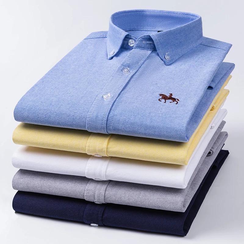 Chemise habillée Oxford basique pour hommes, manches longues, 100% pur coton, solide, décontractée, 