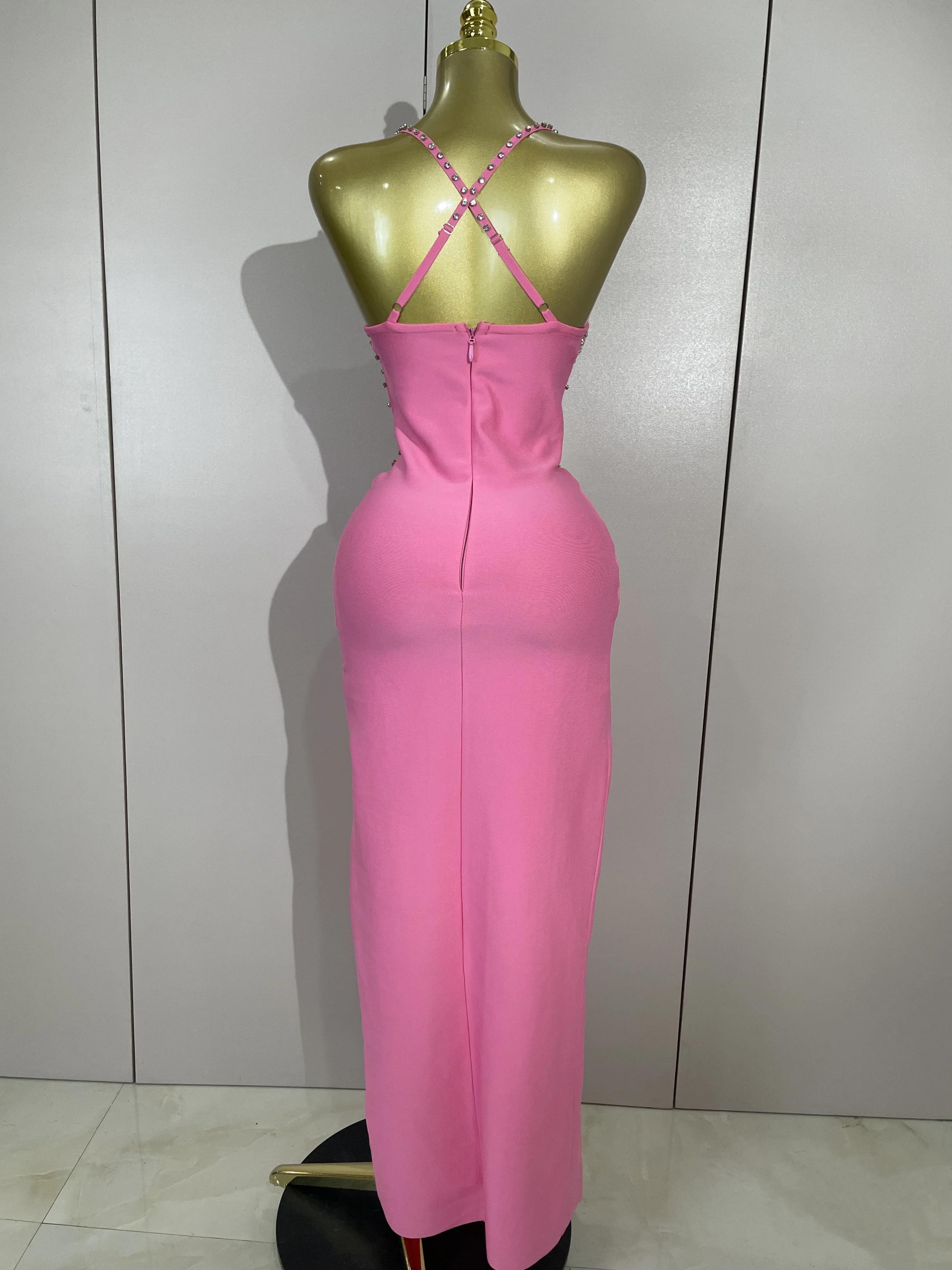 Robe à bandes rose, élégante, Sexy, dos nu, moulante, sans manches, pour femmes, bal, Club, soirée, 