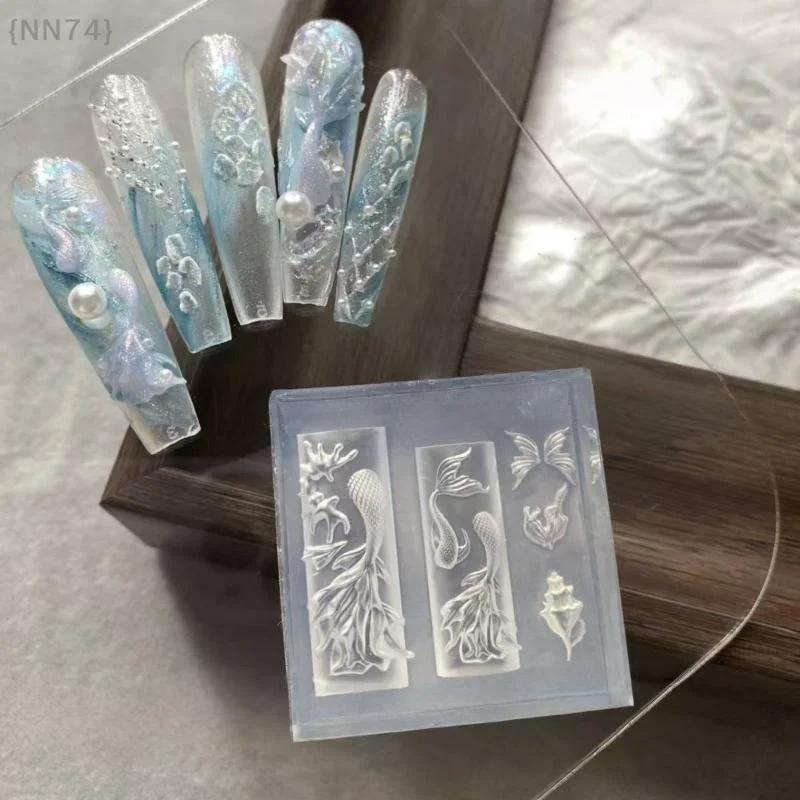 Moule à ongles en silicone 3D transparent – Style musique rétro/punk, modèles de queue de sirène et 